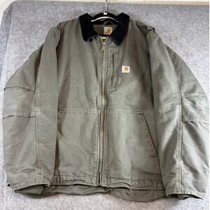 Carhartt Canvas Detroit Jacket Mens 2XL Green Canvas Utility Workwear Outdoor